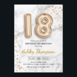 18th Birthday - Gold Balloons Marble Effect Invitation<br><div class="desc">18th birthday party invitation. Elegant design in faux glitter gold with gray marble effect. Invite card features gold number 18 balloons,  confetti and script font. Perfect for a stylish bday celebration. Message me if you need custom age.</div>
