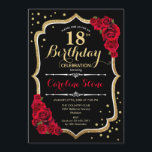 18th Birthday - Gold Black Red Roses Invitation<br><div class="desc">18th birthday celebration invitation.
Elegant black design with faux glitter gold and red roses. Perfect for an elegant birthday party. Can be customized into any age.</div>