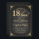 18th Birthday - Gold Chalkboard Invitation<br><div class="desc">18th Birthday Invitation.
Elegant vintage black and faux gold design with chalkboard pattern. Features script font. Cheers to 18 years! Can be personalized into any age! Message me if you need further customization.</div>