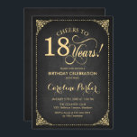 18th Birthday - Gold Chalkboard Invitation<br><div class="desc">18th Birthday Invitation.
Elegant vintage black and faux gold design with chalkboard pattern. Features script font. Cheers to 18 years! Can be personalized into any age! Message me if you need further customization.</div>