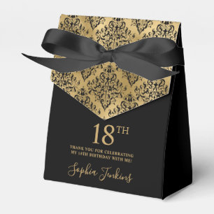 18th Birthday Gold Damask Thank You Favor Box