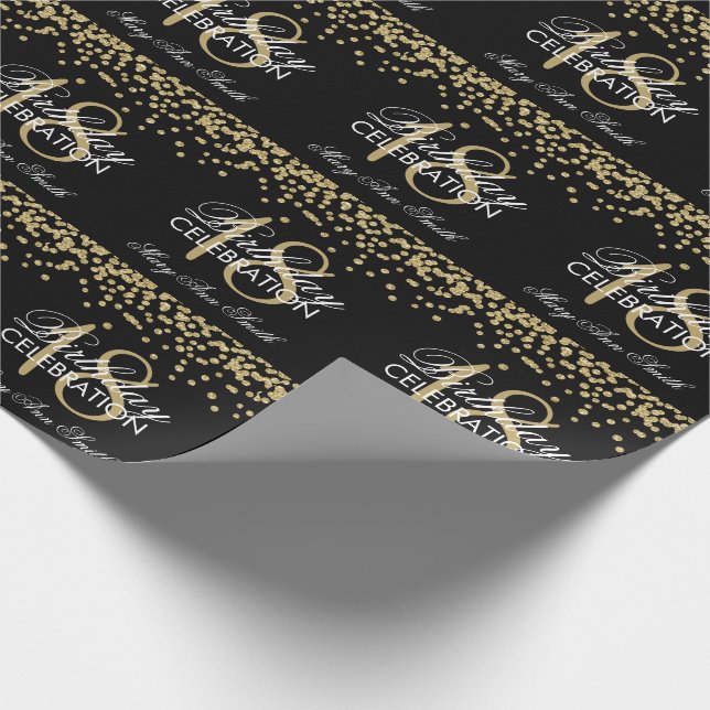 18th Birthday Gold Faux Glitter Confetti Black Wrapping Paper (Corner)