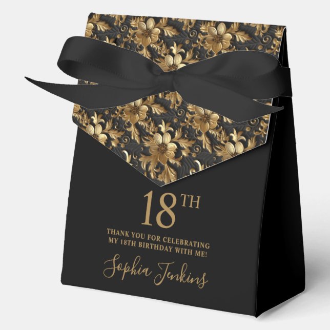 18th Birthday Gold Floral Thank You  Favor Box (Front)