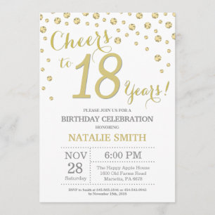 18th Birthday Gold Glitter Diamond Invitation