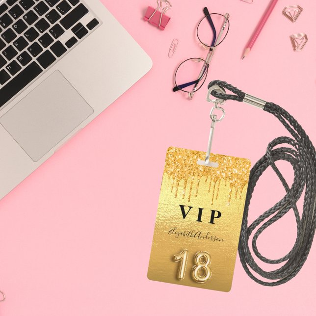 18th birthday gold glitter drips metallic badge (Creator Uploaded)