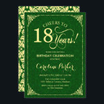 18th Birthday - Gold Green Damask Invitation<br><div class="desc">18th Birthday Invitation.
Elegant vintage green and faux gold design with damask pattern. Features script font. Cheers to 18 years! Can be personalized into any age! Message me if you need further customization.</div>