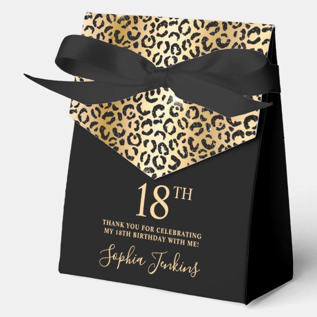 18th Birthday Gold Leopard Print Thank You  Favor Box (Front)