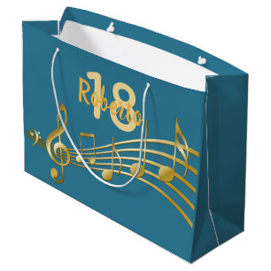 18th Birthday gold music notes teal blue green Large Gift Bag