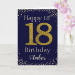 18th Birthday Golden Glitter Card<br><div class="desc">Happy Birthday with simulated golden glitter number 18 set on a solid colour and framed by faux diamonds and rhinestones. Happy birthday and recipients name in off-white font. Personalize with name or message.</div>