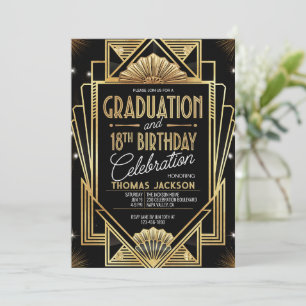 18th Birthday Graduation 1920s Black Gold Scheme Invitation