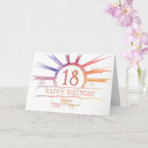 18th Birthday - hand drawn multi-colored sunburst