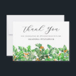 18th Birthday Holly December Birth Flower Custom Thank You Card<br><div class="desc">Elegant holly sprigs create a pretty flat birthday thank you card. Holly is the December Birth Flower. So this is a perfect floral design for a December birthday. Open and airy script spells thank you. Two lines of text let you personalize a thank you statement and your name. All of...</div>