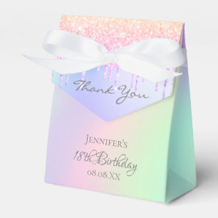 18th birthday holographic purple pink thank you favor box