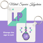 18th birthday initials purple green keychain<br><div class="desc">Celebrate her 18th Birthday with a beautifully personalized Metal Square Keychain she’ll adore! Sleek and durable, this stylish accessory features her initials in a charming purple and green design, accented with adorable love hearts for that extra special touch. Perfect for keeping her keys safe while adding a pop of personality...</div>