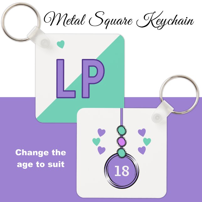 18th birthday initials purple green keychain (Creator Uploaded)