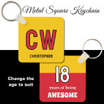 18th birthday initials red yellow keychain<br><div class="desc">18 years of being awesome. Celebrate his 18th Birthday with a personalized Metal Square Keychain he will love! Sleek and durable, this stylish accessory features his initials in a red and yellow design. Perfect for keeping his keys safe while adding a pop of personality to his everyday essentials. A thoughtful,...</div>