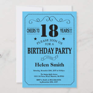 18th Birthday Invitation Black and Blue