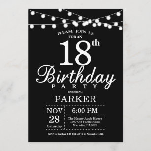 18th Birthday Invitation Black and White