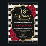 18th Birthday Invitation Black White Stripes Roses<br><div class="desc">18th Birthday Invitation
Elegant black white red design with faux glitter. Black and white stripes with red roses. Perfect for an elegant birthday party.</div>