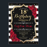 18th Birthday Invitation Black White Stripes Roses<br><div class="desc">18th Birthday Invitation
Elegant black white red design with faux glitter. Black and white stripes with red roses. Perfect for an elegant birthday party.</div>