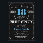 18th Birthday Invitation Blue and Black Chalkboard<br><div class="desc">18th Birthday Invitation Blue and Black Typography. Chalkboard. Black and White Background. Adult Birthday. Male Men or Women Birthday. Kids Boy or Girl Lady Teen Teenage Bday Invite. 13th 15th 16th 18th 20th 21st 30th 40th 50th 60th 70th 80th 90th 100th. Any Age. For further customization, please click the "Customize...</div>