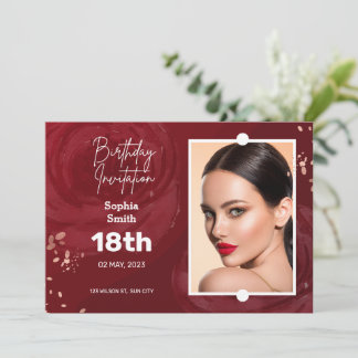 18th Birthday Invitation Card | Champagne Red