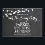 18th Birthday Invitation Chalkboard<br><div class="desc">18th Birthday Invitation with String Lights Chalkboard Background. 13th 15th 16th 18th 21st 30th 40th 50th 60th 70th 80th 90th 100th,  Any age. For further customization,  please click the "Customize it" button and use our design tool to modify this template.</div>
