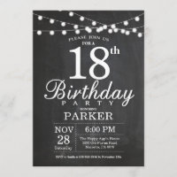 18th Birthday Invitation Chalkboard String Lights