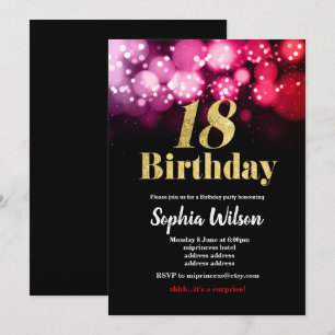 18th birthday invitation elegant glitter pink red