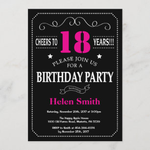 18th Birthday Invitation Hot Pink Black Chalkboard