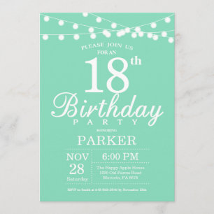 18th Birthday Invitation Mint Green