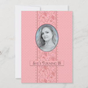18th Birthday Invitation, Pink and Feminine, Photo Invitation