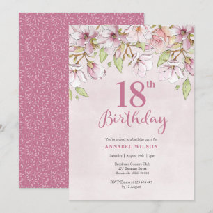 18th Birthday Invitation Pink Floral