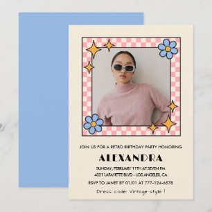 18th birthday invitation Retro Groovy Blue Floral