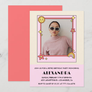 18th birthday invitation Retro Groovy Pink Floral
