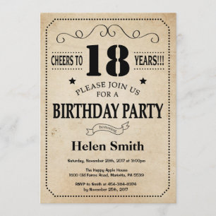 18th Birthday Invitation Rustic Vintage Retro