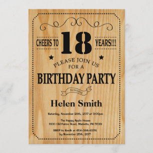 18th Birthday Invitation Rustic Wood