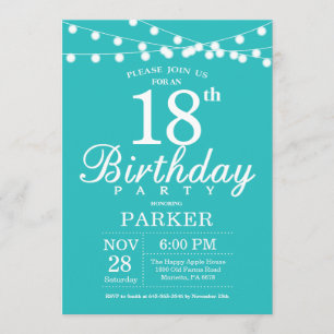 18th Birthday Invitation Teal Aqua Turquoise