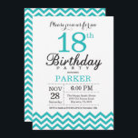 18th Birthday Invitation Teal Chevron<br><div class="desc">18th Birthday Invitation with Teal Chevron. Black and White. Adult Birthday. Man or Women Bday Invite. For further customization,  please click the "Customize it" button and use our design tool to modify this template.</div>