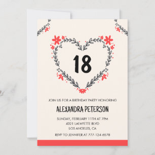 18th birthday invitations for her floral heart