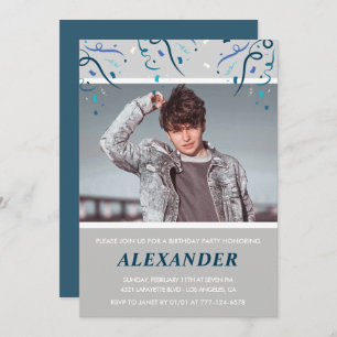 18th birthday invitations Men Confetti Photo Navy