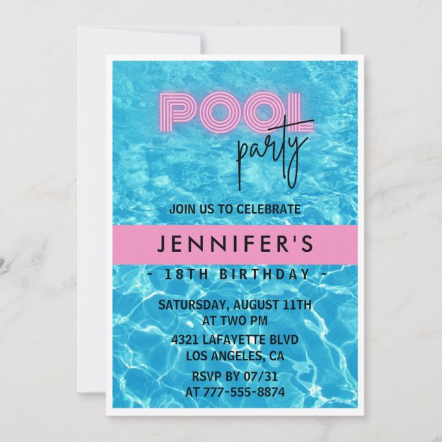 18th birthday invitations Pool Party Summer (Front)