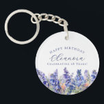 18th Birthday July Birth Flower Gift Custom Keychain<br><div class="desc">Elegant summer watercolor blue larkspur flowers create a beautiful floral border at the bottom of this July Birth Flower gift. Larkspur or delphinium flowers are the July birth flower. A trendy font combination gives it a modern aesthetic. All of the text is editable.</div>