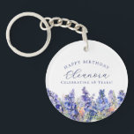 18th Birthday July Birth Flower Gift Custom Keychain<br><div class="desc">Elegant summer watercolor blue larkspur flowers create a beautiful floral border at the bottom of this July Birth Flower gift. Larkspur or delphinium flowers are the July birth flower. A trendy font combination gives it a modern aesthetic. All of the text is editable.</div>