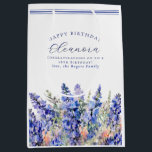 18th Birthday July Birth Month Flower Blue Medium Gift Bag<br><div class="desc">Elegant summer watercolor blue larkspur flowers create a beautiful floral border at the bottom of this July Birth Flower gift bag. Larkspur or delphinium flowers are the July birth flower. A trendy font combination gives it a modern aesthetic. All of the text is editable.</div>