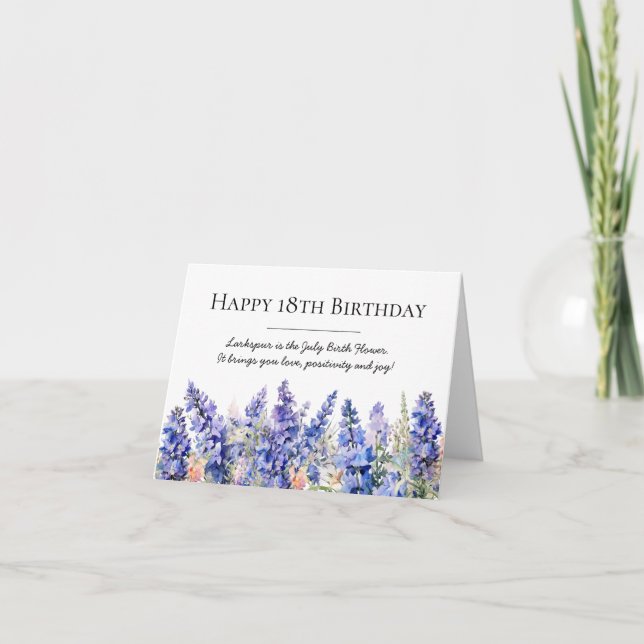 18th Birthday July Birth Month Flower Larkspur  Card (Front)