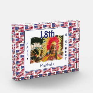 18th Birthday Keepsake   AMERICAN USA FLAG Photo Block