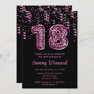 18th Birthday Leopard Print Balloons with Confetti Invitation