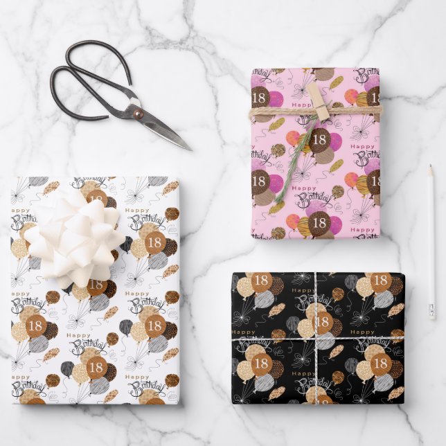 18th Birthday Leopard Tiger Animal Print Balloons Wrapping Paper Sheet (Front)
