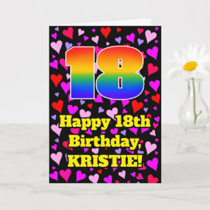 18th Birthday: Loving Hearts Pattern, Rainbow # 18 Card